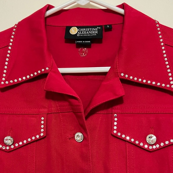 CHRISTINE ALEXANDER RED WESTERNWEAR JACKET EMBELISHED W/RHINESTONES SIZE SMALL - Picture 3 of 8